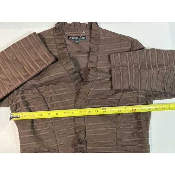 Lafayette 148 Brown Blazer Jacket Size 8 Hook Ruffle Linen Blend Dressy Feminine - Picture 8 of 12